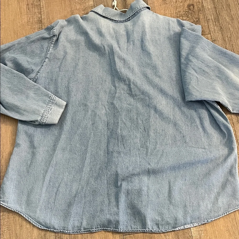 Susan Bristol Light Blue Denim Shirt Embroidered Collar Button Front Size 3W - Picture 5 of 7